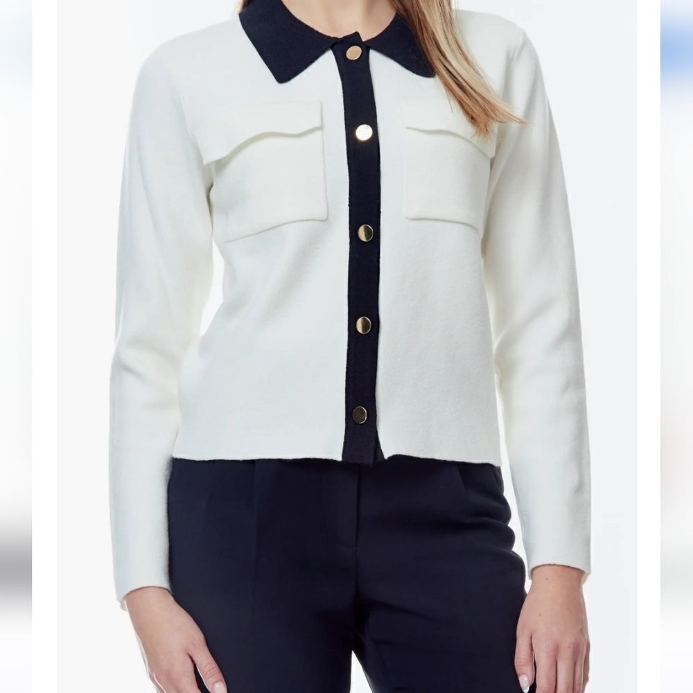 Elegant White Cardigan with Black Accents